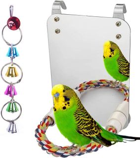 No. 6 - LOPERDEVE 7" Bird Mirror with Rope Perch Bird Toys Swing - 1