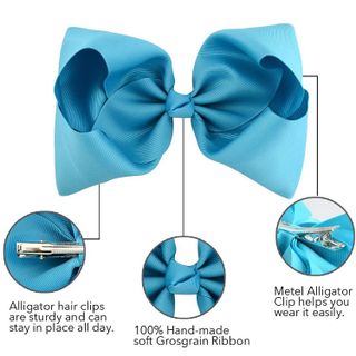 No. 10 - DEEKA 2 PCS 6" Big Hand-made Grosgrain Ribbon Solid Color Hair Bows Alligator Clips Hair Accessories - 5