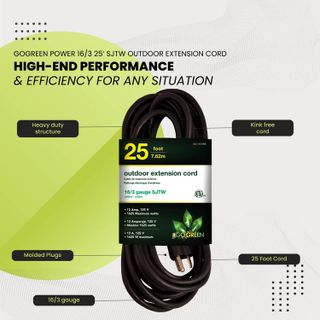 No. 8 - Go Green Power Inc. GG-13725BK 16/3 Heavy Duty Extension Cord - 3