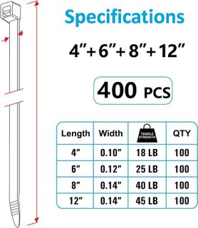 No. 7 - Zip Ties Assorted Sizes(4”+6”+8”+12”), 400 Pack - 2