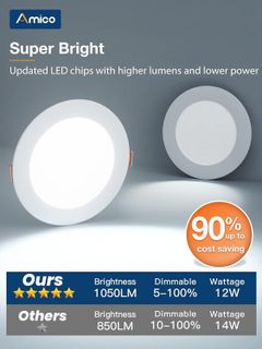 No. 1 - Amico 6 Inch 5CCT Ultra-Thin LED Recessed Ceiling Light - 4