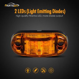 No. 5 - Partsam 2x Oval 2.5" Trailer Truck Amber Led Side Marker Lights Lamps - 2