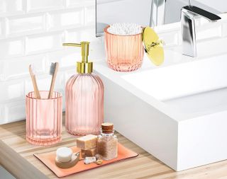 No. 9 - Glass Pink Bathroom Accessories Set - 2