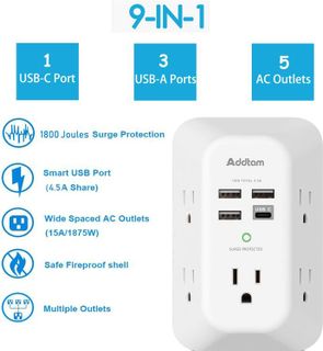 No. 10 - USB Charger Surge Protector 5 Outlet Extender - 2