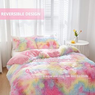 No. 5 - SUCSES Pink Plush Shaggy Duvet Cover - 4