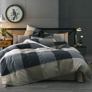 No. 7 - Cotton Grid Plaid Duvet Cover Set - 1