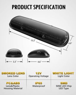 No. 8 - Partsam 3pcs Smoke Cover Lens White 30 LED Cab Marker Roof Running Top Lights Assembly - 5