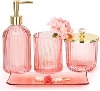 No. 9 - Glass Pink Bathroom Accessories Set - 1