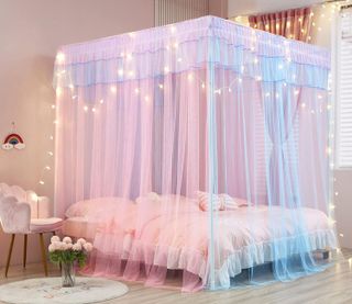 No. 3 - Mengersi Rainbow Canopy Bed Curtains with Lights - 2