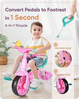 No. 8 - KRIDDO 2 in 1 Kids Tricycles Age 18 Month to 3 Years - 2