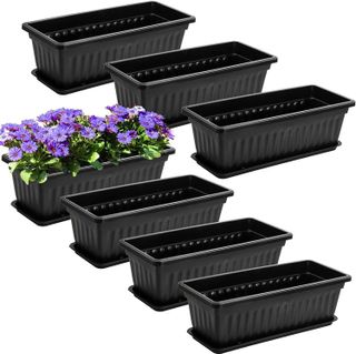 No. 4 - Fasmov 7 Pack 17 Inches Flower Window Box Plastic Vegetable Planters with Trays - 4