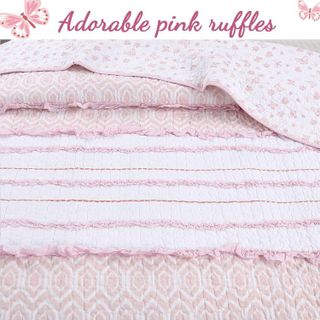 No. 5 - Cozy Line Home Fashions Pretty in Pink Girly Ruffle Stripped 100% Cotton Reversible Quilt Bedding Set - 3