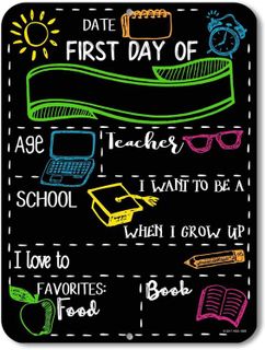 No. 8 - Honey Dew Gifts Chalkboard Style First Day of School Photo Prop Tin 9 inch by 12 inch Sign - 1