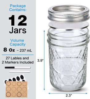 No. 10 - 12 Pack Mason Jars 8 oz with Airtight Lids - 2
