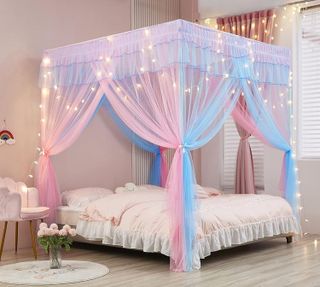 No. 3 - Mengersi Rainbow Canopy Bed Curtains with Lights - 4