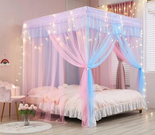 No. 3 - Mengersi Rainbow Canopy Bed Curtains with Lights - 3
