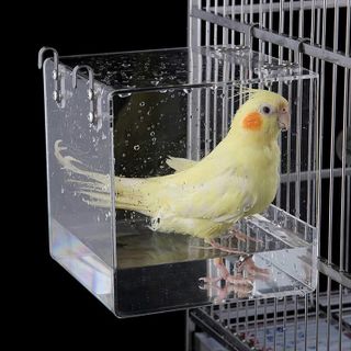 No. 5 - Suremita Hanging Bird Bath Cube Bird Bathtub Bath Shower Box Bowl Cage Accessory - 1