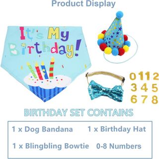 No. 9 - ADOGGYGO Dog Birthday Bandana Scarf and Dog Girl Boy Birthday Party Hat - 3