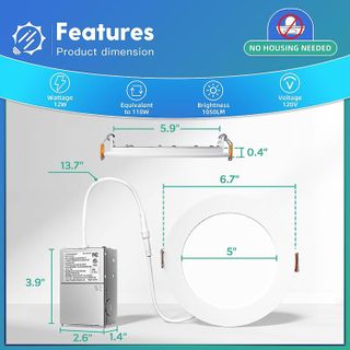 No. 1 - FREELICHT Ultra-Thin LED Recessed Ceiling Light with Junction Box - 5