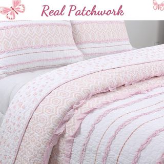 No. 5 - Cozy Line Home Fashions Pretty in Pink Girly Ruffle Stripped 100% Cotton Reversible Quilt Bedding Set - 2