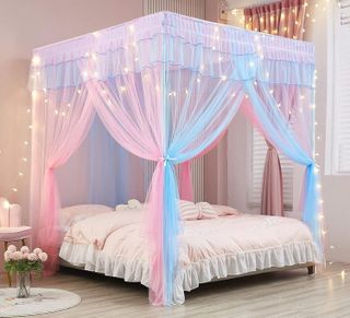 No. 3 - Mengersi Rainbow Canopy Bed Curtains with Lights - 1