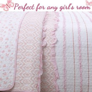 No. 5 - Cozy Line Home Fashions Pretty in Pink Girly Ruffle Stripped 100% Cotton Reversible Quilt Bedding Set - 4