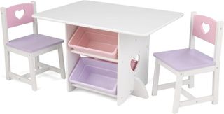 No. 2 - KidKraft Wooden Heart Table & Chair Set with 4 Storage Bins - 1