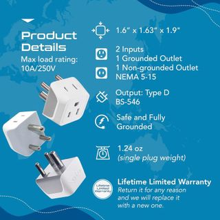 No. 2 - Ceptics US to India Plug Adapter - 4