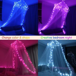 No. 7 - Obrecis Bed Canopy with LED Star Lights, Princess Canopy Bed Curtain - 2