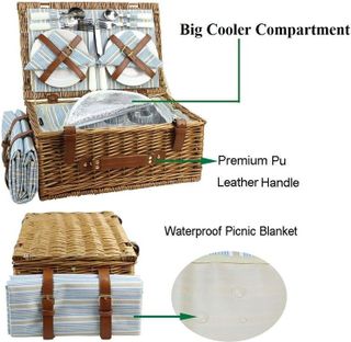 No. 6 - HappyPicnic Wicker Picnic Basket Set for 4 Persons - 5