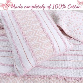 No. 5 - Cozy Line Home Fashions Pretty in Pink Girly Ruffle Stripped 100% Cotton Reversible Quilt Bedding Set - 5