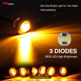 No. 8 - TMH 50 pcs 3/4 Inch Amber 3 LED Mini Round Miniature Side Marker Lights - 4