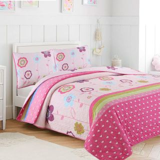 No. 9 - Cozy Line Home Fashions Pink Little Heart Floral Queen Coverlet Bedspread Quilt Set - 1