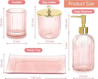 No. 9 - Glass Pink Bathroom Accessories Set - 3