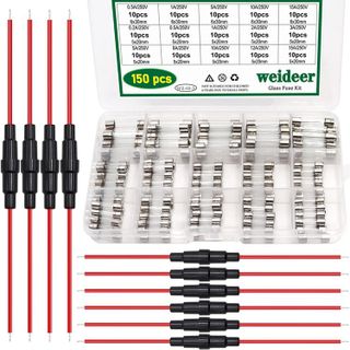 No. 9 - weideer 10pcs 5x20mm/6x30mm 18 AWG Inline Screw Type Fuse Holder + 15 Values 150 pcs Fast Blow Glass Fuses - 1