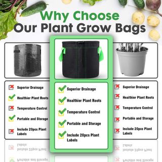 No. 8 - Venrey 6-Pack 3-Gallon Plant Growing Pot Bags with Handles and 20 Pcs Labels - 5