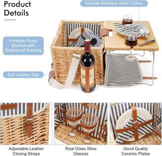 No. 6 - Wicker Picnic Basket for 2 with Detachable Table - 5