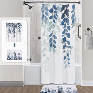 No. 6 - Small Stall Blue Shower Curtain Set with Rug - 1