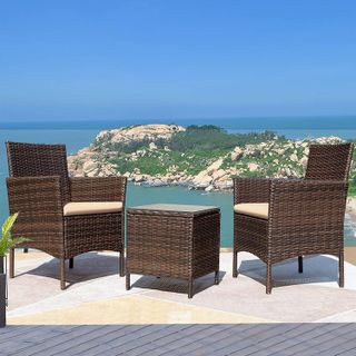 No. 7 - Greesum 3-Piece Patio Furniture PE Rattan Wicker Chair Conversation Set - 3