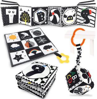 No. 4 - KUANGO 3 Pcs Black and White High Contrast Baby Toys - 1