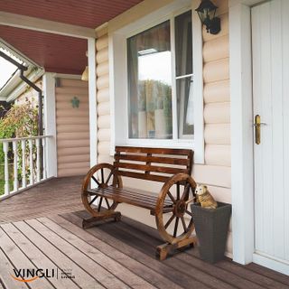 No. 4 - VINGLI Rustic Wooden Wheel Bench - 5
