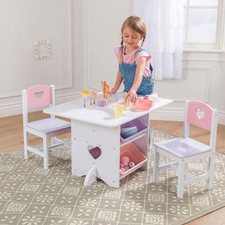 No. 2 - KidKraft Wooden Heart Table & Chair Set with 4 Storage Bins - 2