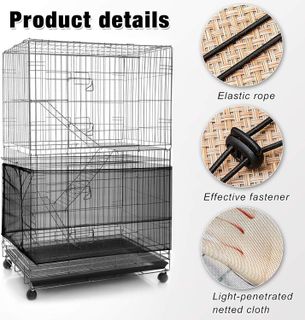 No. 3 - 2 Pieces Adjustable Bird Cage Cover Birdcage Nylon Mesh Netting Birdcage Cover Seed Catcher Soft Skirt Guard - 3