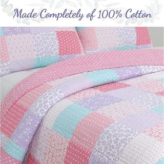 No. 10 - Angelina Floral Dot Pink Reversible Girl Quilt Bedding Set - 2