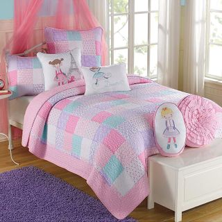 No. 10 - Angelina Floral Dot Pink Reversible Girl Quilt Bedding Set - 1