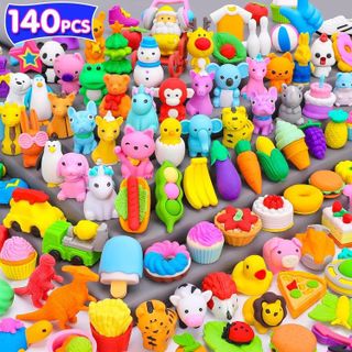 No. 6 - Palmatte 140PCS Mini Animal Erasers for Kids Bulk - 1