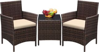 No. 7 - Greesum 3-Piece Patio Furniture PE Rattan Wicker Chair Conversation Set - 1