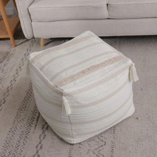 No. 8 - blue page Boho Neutral Decorative Square Unstuffed Pouf - 4