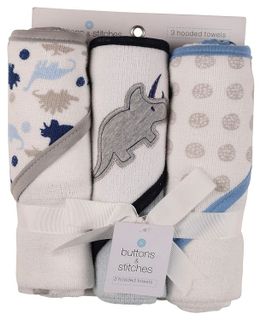 No. 6 - Cudlie Buttons and Stitches Baby Boys 3 Pack Infant Hooded Towel - 1