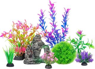 No. 7 - Ameliade Aquarium Decorations Fish Tank Artificial Plastic Plants & Cave Rock Decor Set - 1